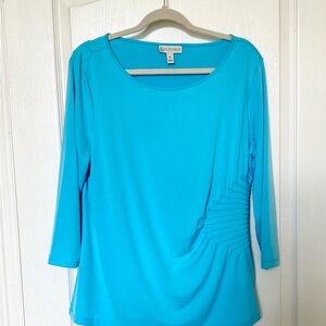 Dana Buchman Blue Ruched Asymmetrical Blouse